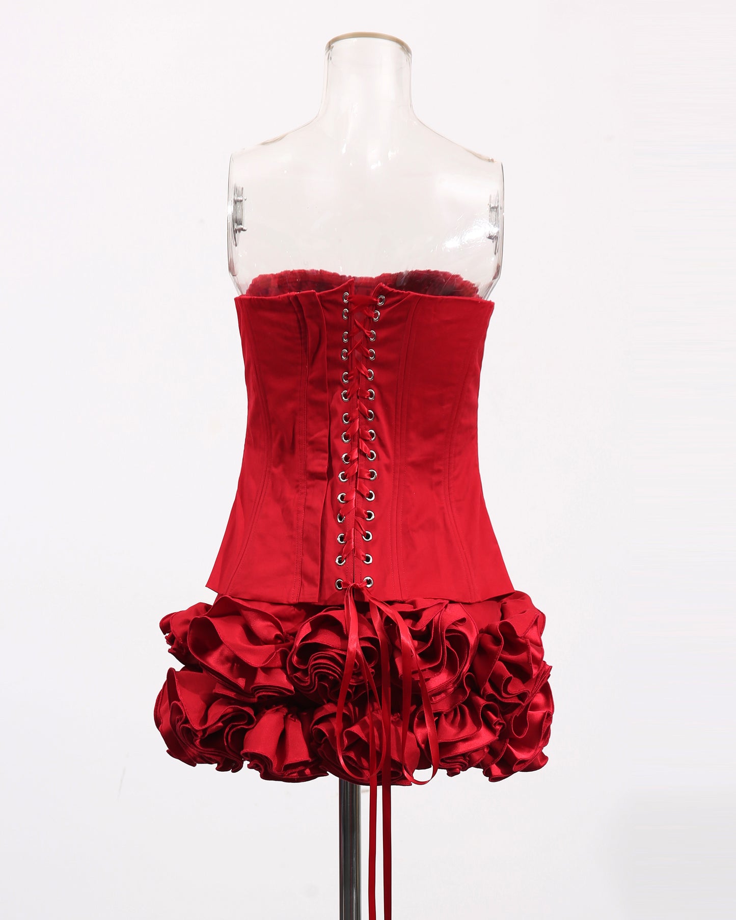 Red Strapless Floral Mini Dress