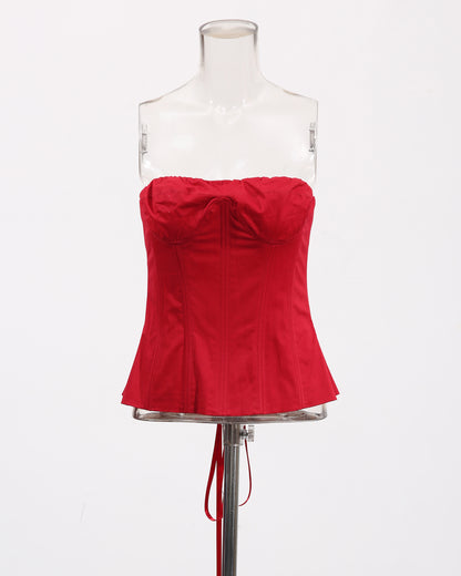 Red Strapless Floral Mini Dress