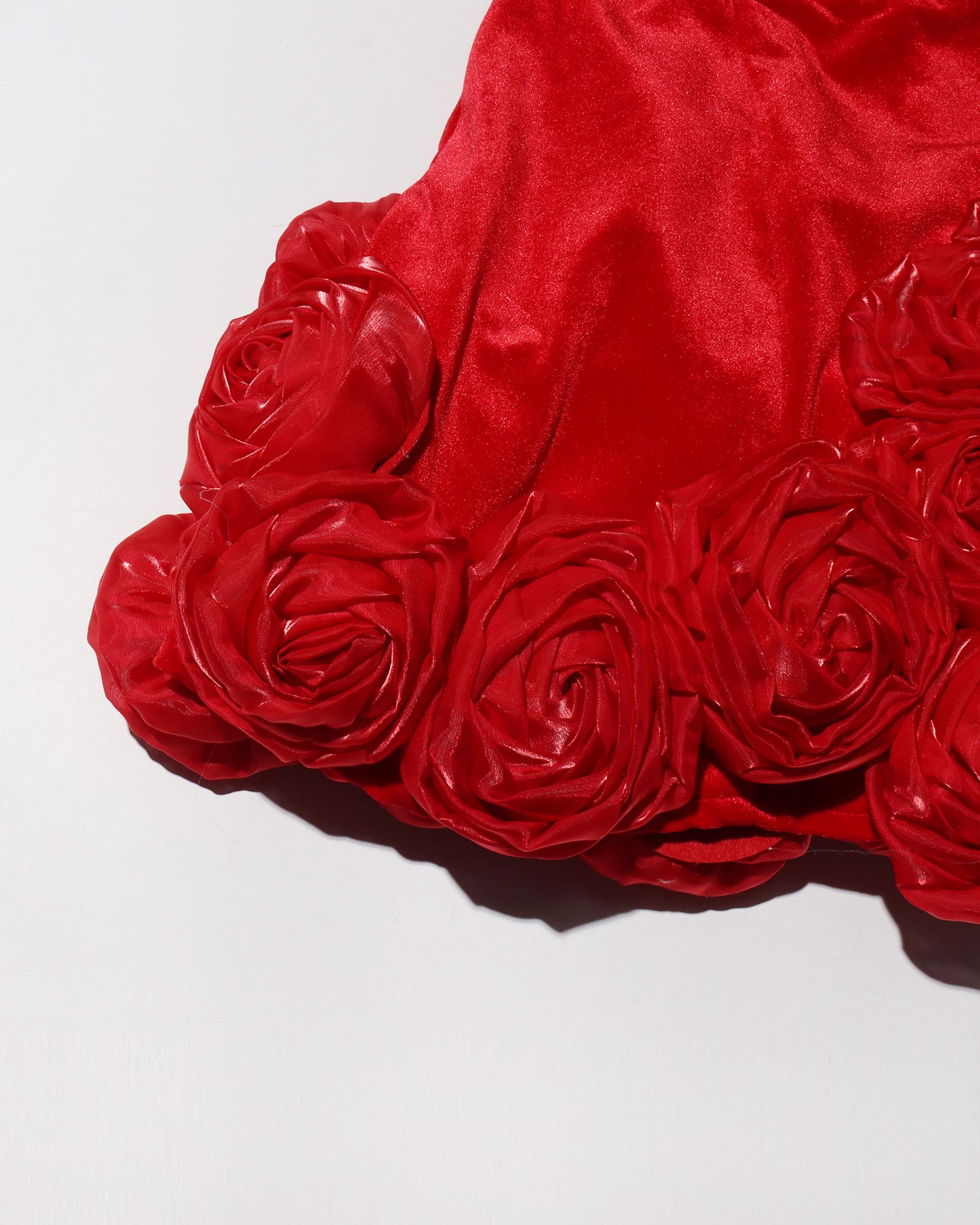 Red Strapless Velvet Dress with 3D Rose Hem