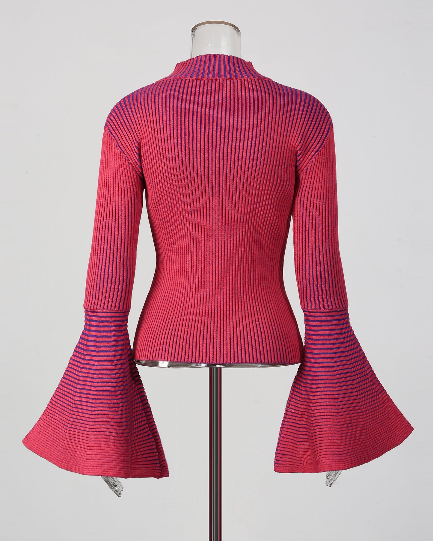 Red Striped Knit Sweater with Bell Sleeve