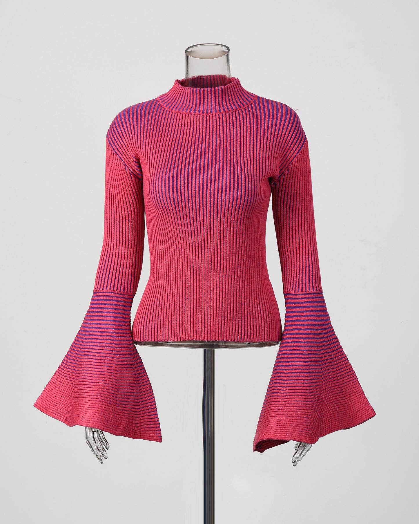 Red Striped Knit Sweater with Bell Sleeve