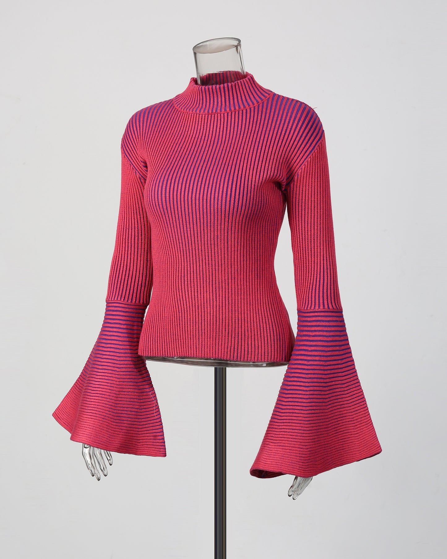 Red Striped Knit Sweater with Bell Sleeve