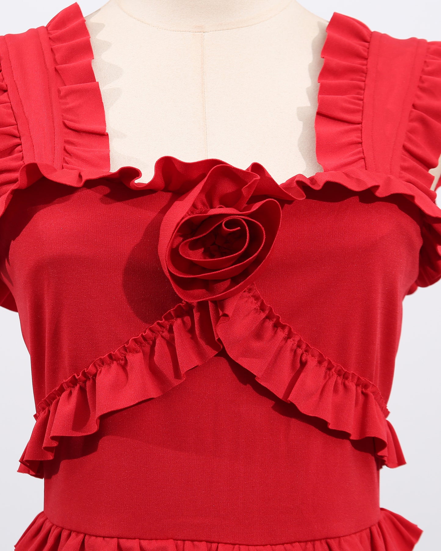 Red 3D Flower Tiered Maxi Dress