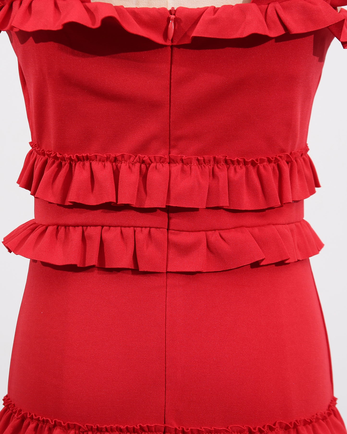 Red 3D Flower Tiered Maxi Dress