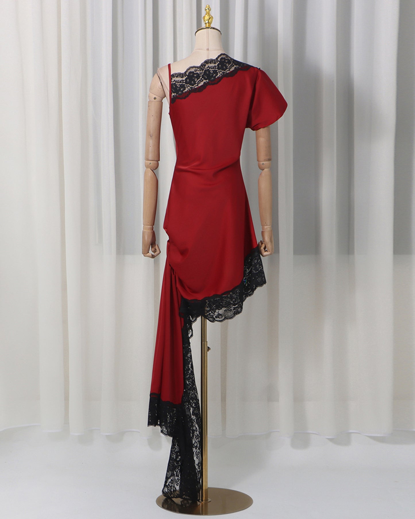 Red & Black Lace Asymmetric Dress