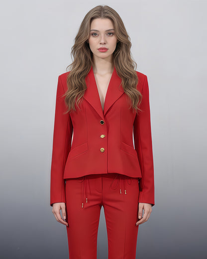 Red Blazer with Unique Button & Drawstring