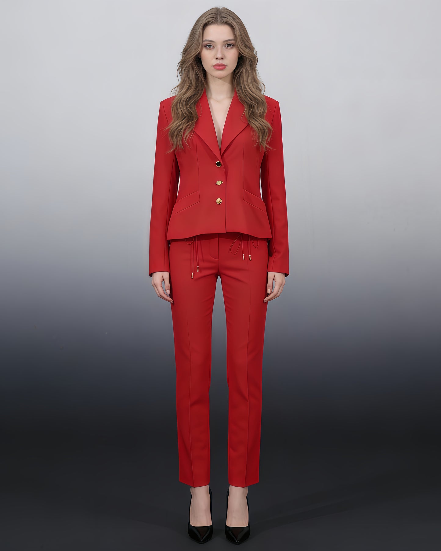 Red Blazer with Unique Button & Drawstring