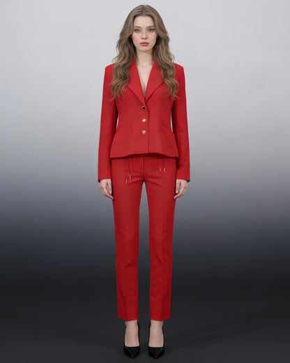 Red Blazer with Unique Button & Drawstring