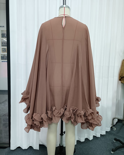 Redbeanpink Spliced Flower Ruffle Loose Mini Dress