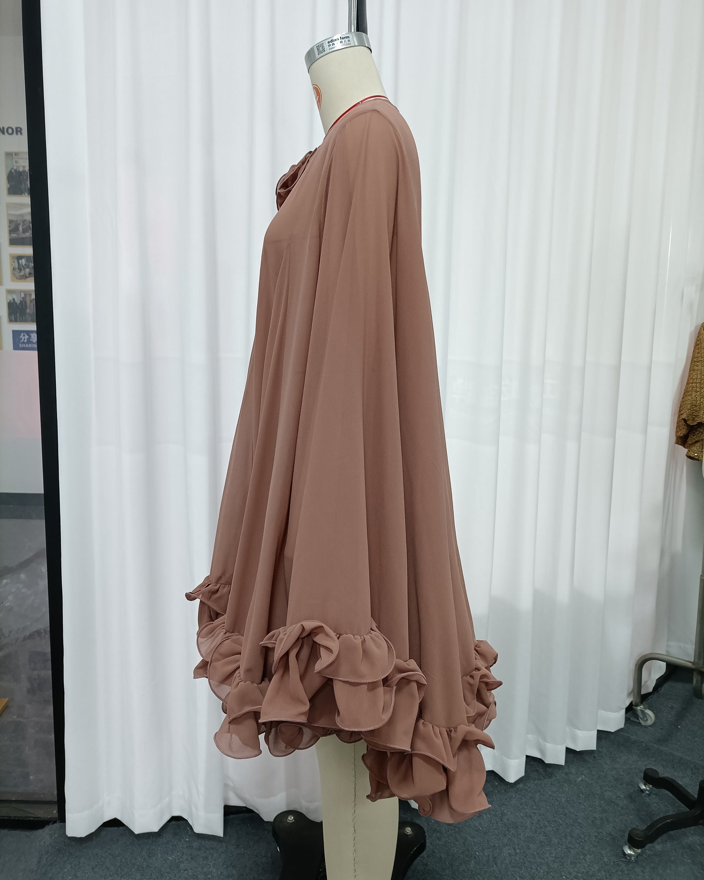Redbeanpink Spliced Flower Ruffle Loose Mini Dress