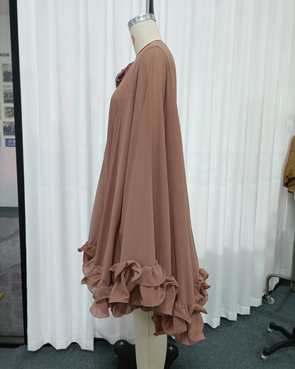 Redbeanpink Spliced Flower Ruffle Loose Mini Dress
