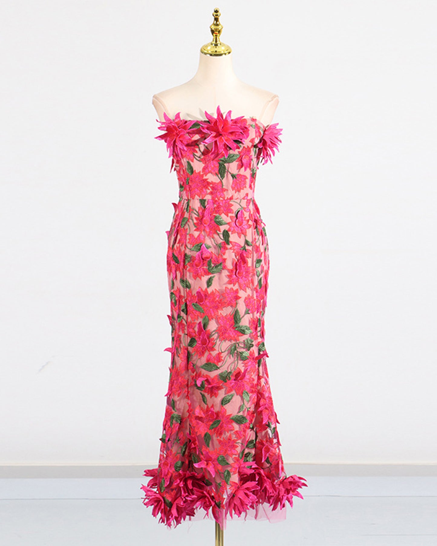 Rose 3D Floral Strapless Gown