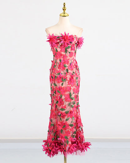 Rose 3D Floral Strapless Gown