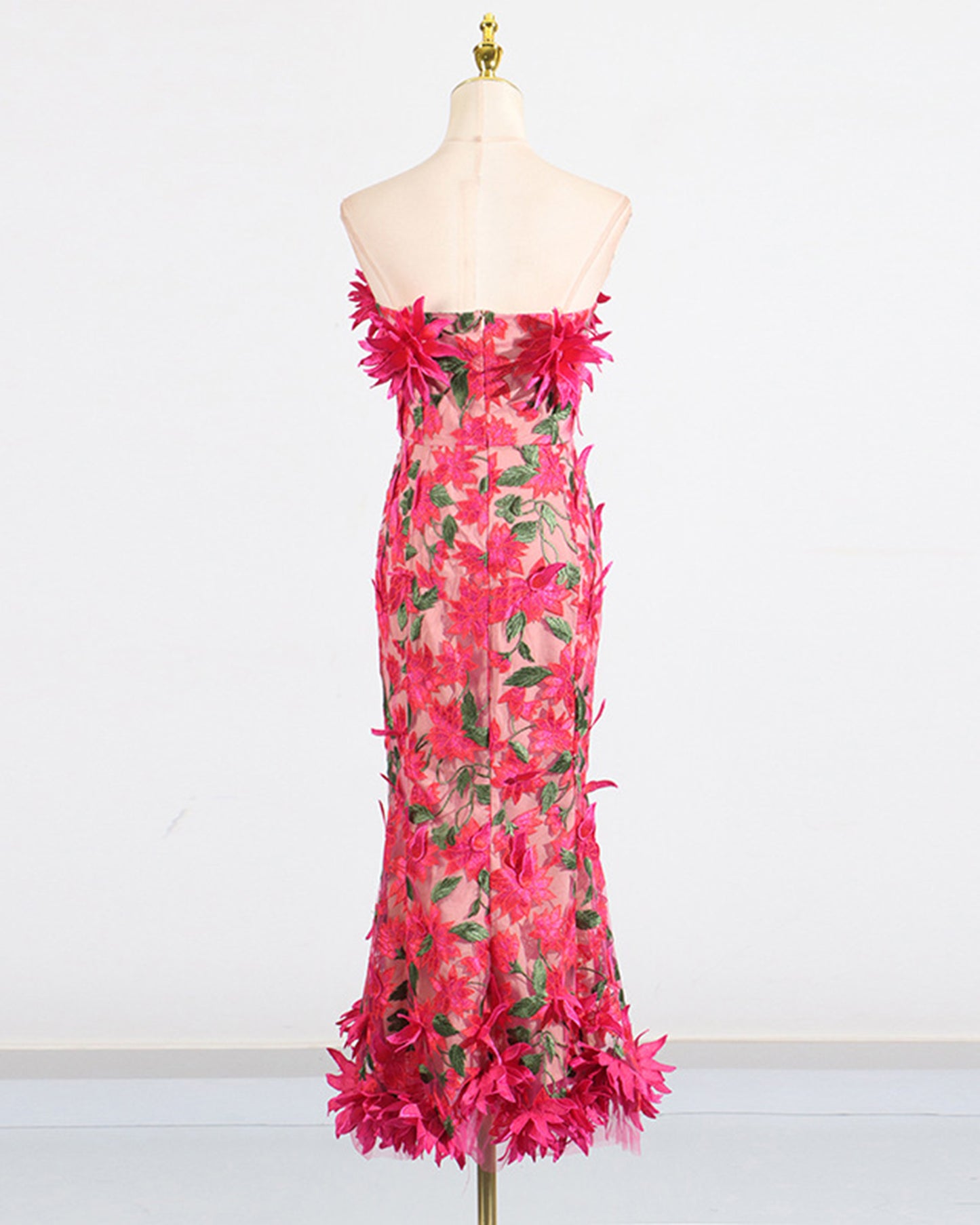 Rose 3D Floral Strapless Gown