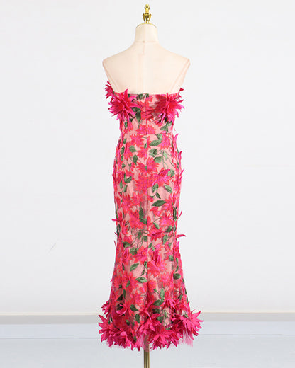 Rose 3D Floral Strapless Gown
