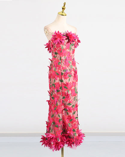 Rose 3D Floral Strapless Gown