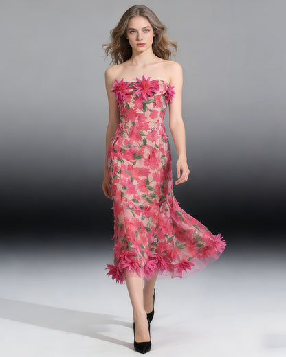 Rose 3D Floral Strapless Gown