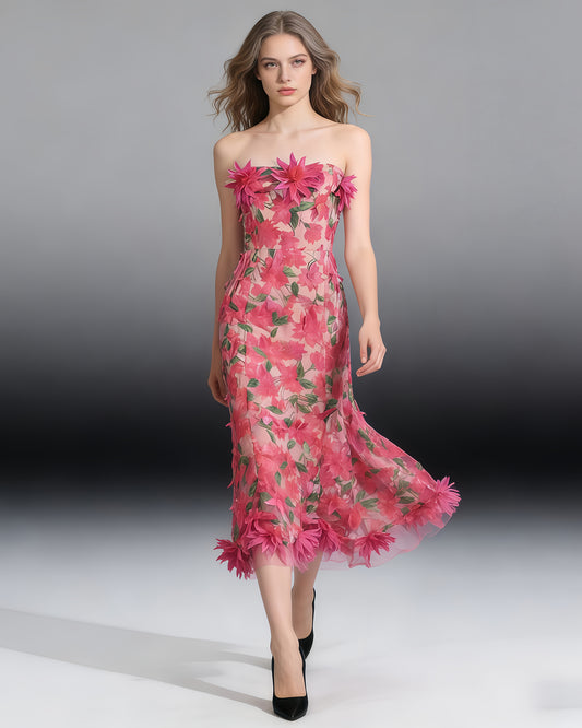 Rose 3D Floral Strapless Gown