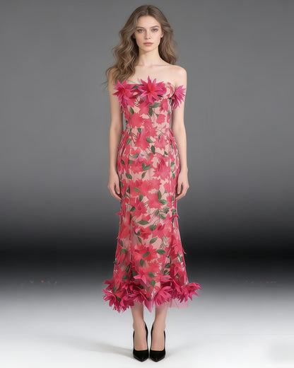 Rose 3D Floral Strapless Gown