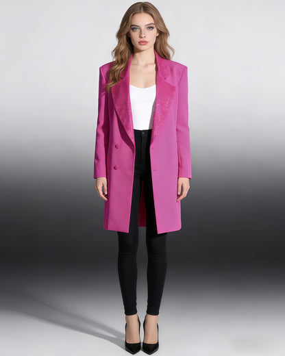 Rose Double-Breasted Blazer with Sequin Lapels