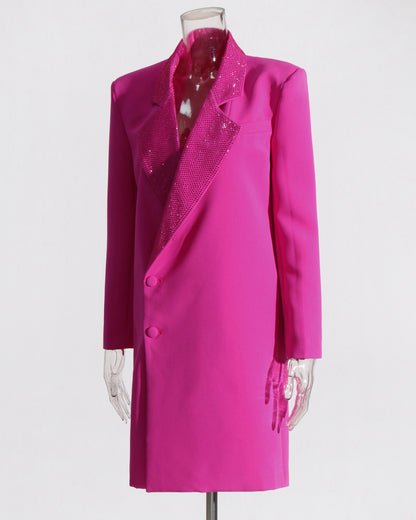 Rose Double-Breasted Blazer with Sequin Lapels
