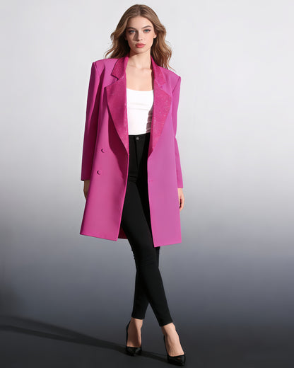 Rose Double-Breasted Blazer with Sequin Lapels