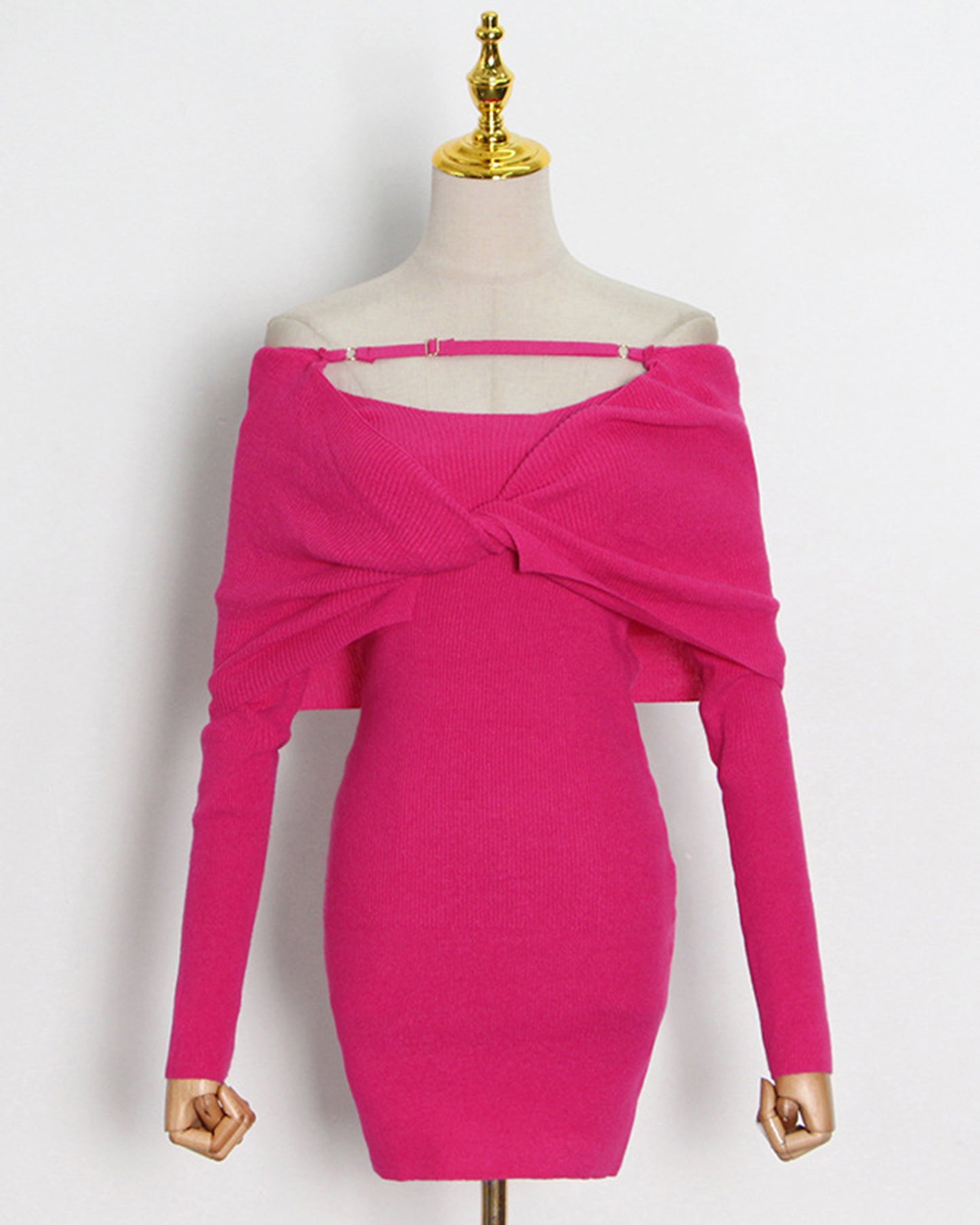 Rose Off-Shoulder Knit Bodycon Dress