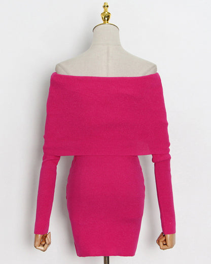 Rose Off-Shoulder Knit Bodycon Dress