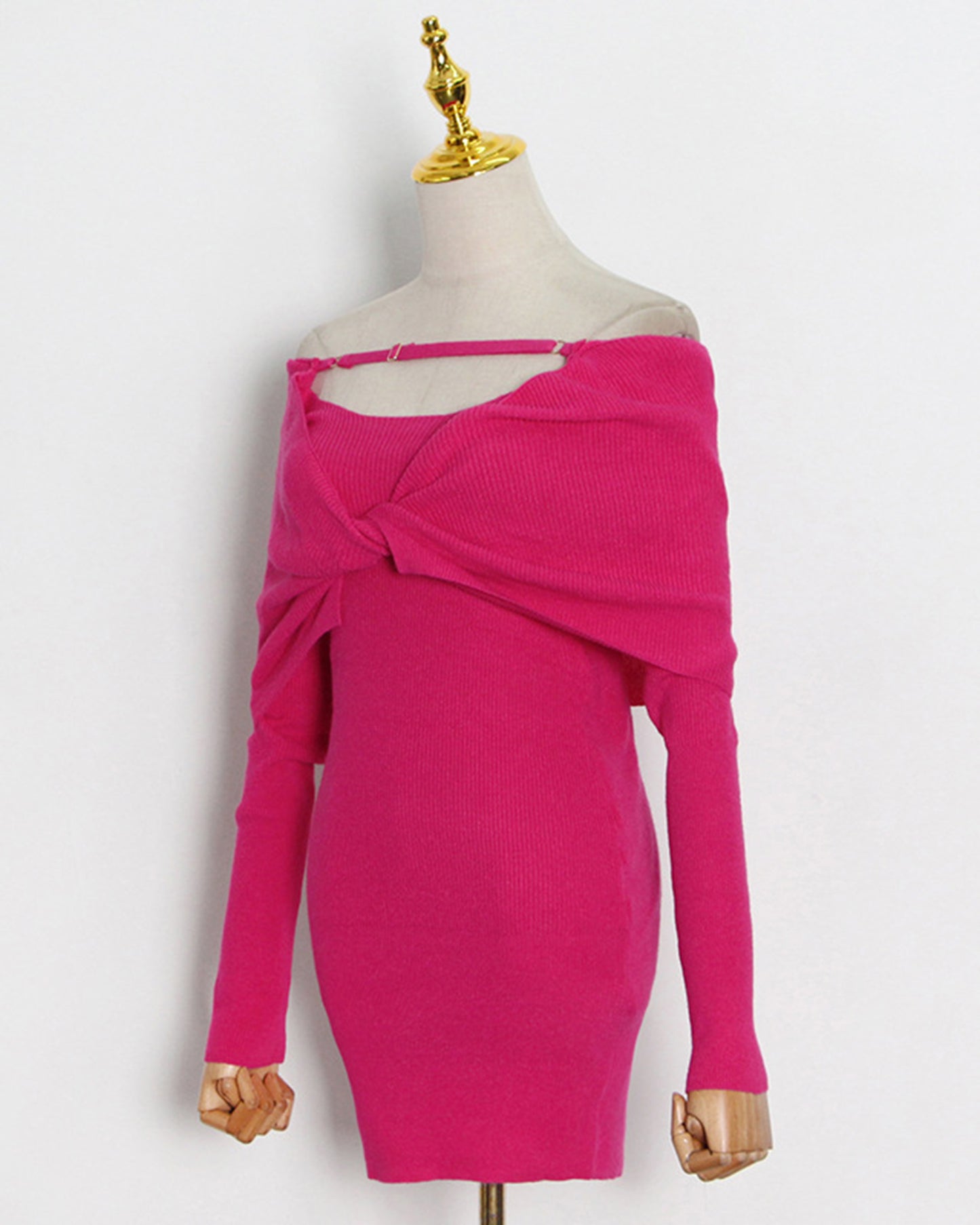 Rose Off-Shoulder Knit Bodycon Dress