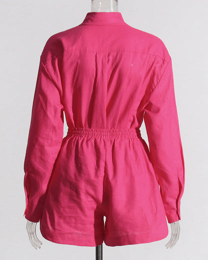 Rose Shirt & Shorts Set with Drawstring Waist