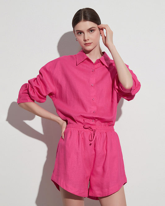 Rose Shirt & Shorts Set with Drawstring Waist