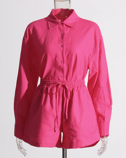 Rose Shirt & Shorts Set with Drawstring Waist