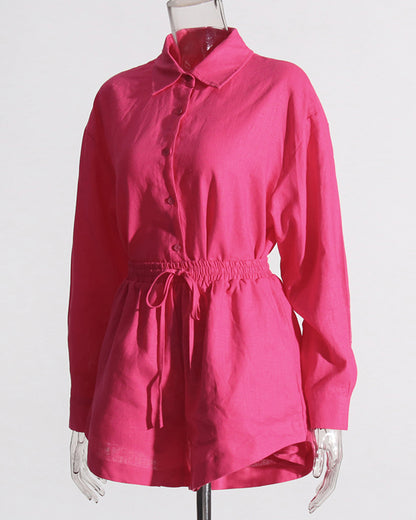 Rose Shirt & Shorts Set with Drawstring Waist