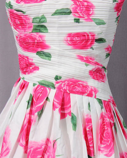 Rose Print Strapless Mini Dress