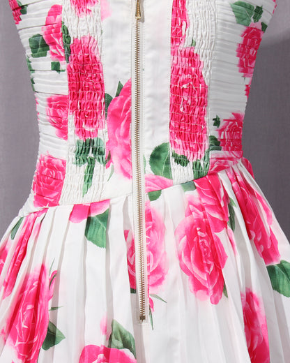 Rose Print Strapless Mini Dress