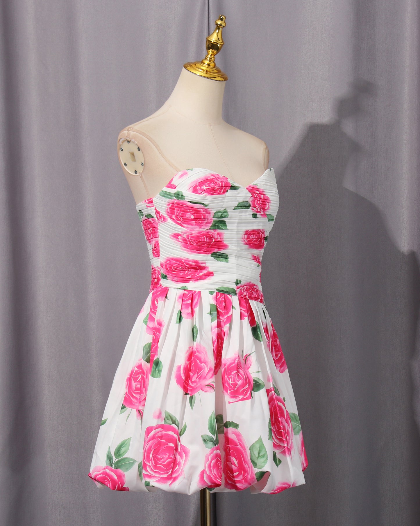 Rose Print Strapless Mini Dress
