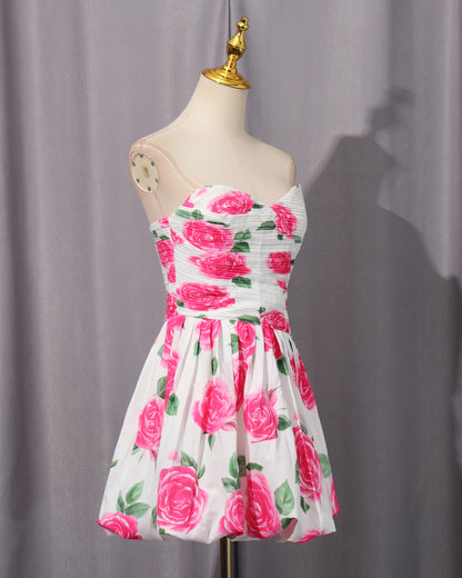 Rose Print Strapless Mini Dress