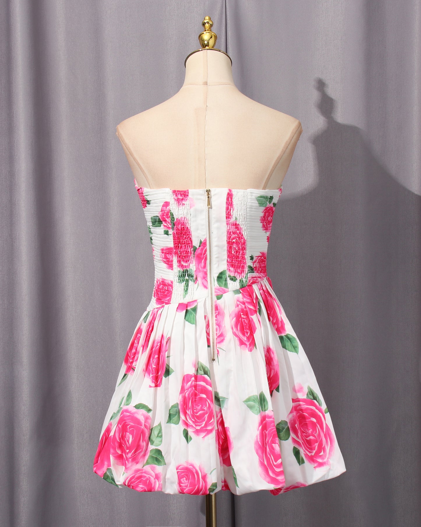 Rose Print Strapless Mini Dress