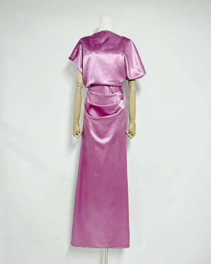 Rose Satin Draped Maxi Dress
