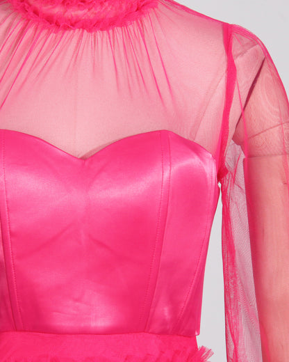 Rose Sheer Tulle Ruffled Maxi Dress