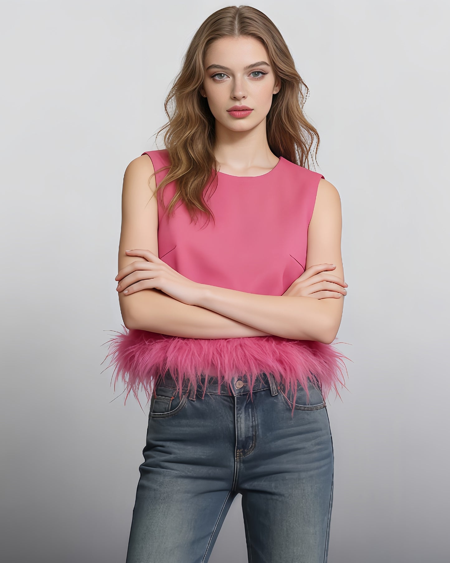 Rose Sleeveless Top with Feather Hem