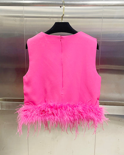 Rose Sleeveless Top with Feather Hem