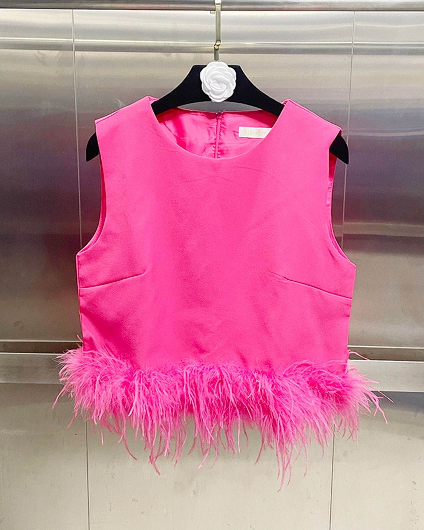 Rose Sleeveless Top with Feather Hem