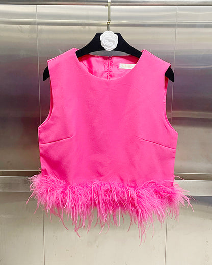 Rose Sleeveless Top with Feather Hem