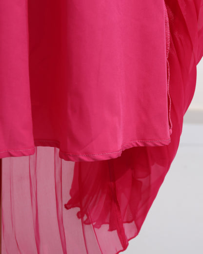 Rose Stand Collar Pleated Maxi Dress