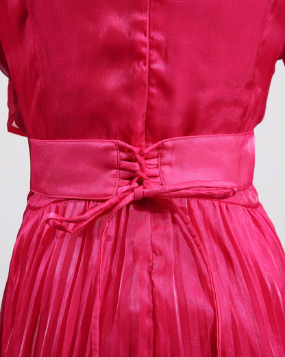 Rose Stand Collar Pleated Maxi Dress