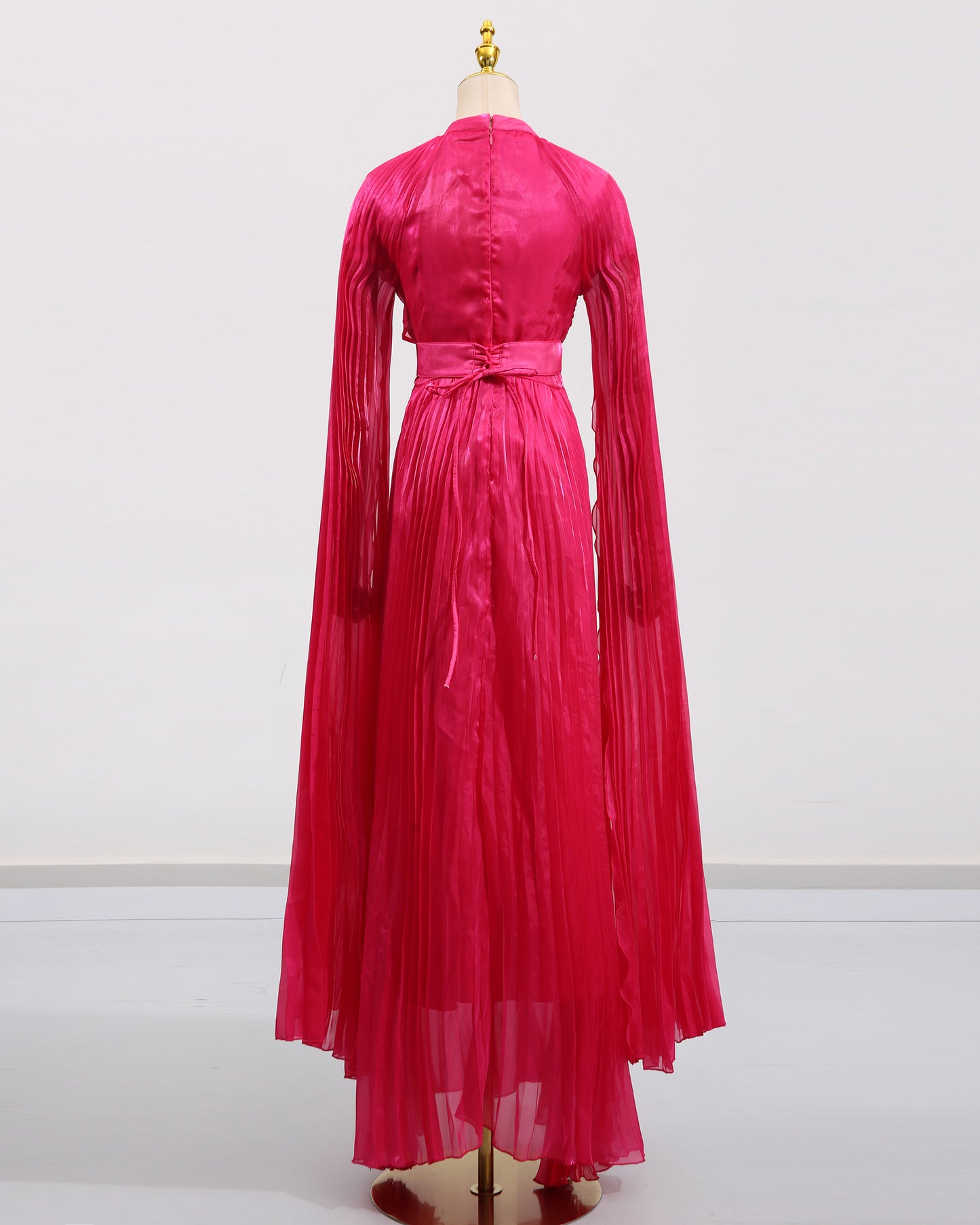 Rose Stand Collar Pleated Maxi Dress