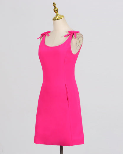 Rose Tie-Strap Bowknot Mini Dress