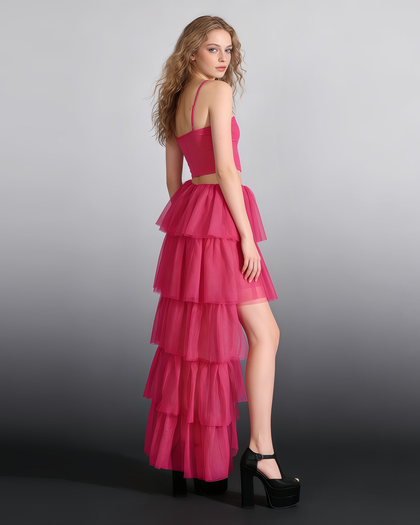 Rose Tiered Tulle Maxi Skirt