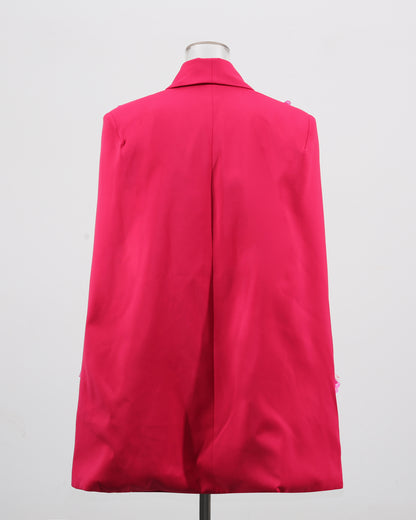 Rose V-Neck Waist Cinched Cape Jacket